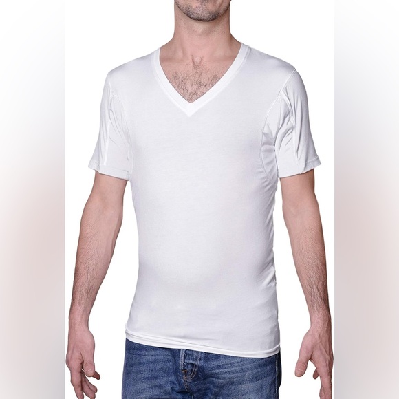 sweatshirts Under shirts Men's sweatproof undershirt, V-neck, white, sweat pads - Picture 1 of 7